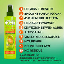 Cargar imagen en el visor de la galería, Garnier Fructis Sleek and Shine 10-in-1 Hair Care and Heat Protectant Spray para ayudar a suavizar, proteger y fortalecer el cabello encrespado y seco, 8.1 fl oz
