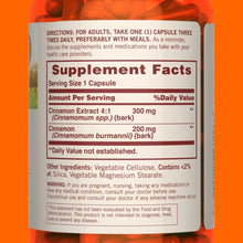 Cargar imagen en el visor de la galería, Sundown Cápsulas de Canela 500mg 200 Unidades | Metabolismo del Azúcar | Sin OGM Sin Gluten Sin Lácteos
