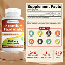 Cargar imagen en el visor de la galería, Best Naturals Picolinato De Cromo 1000mcg 240 Comprimidos
