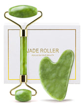 Cargar imagen en el visor de la galería, Huefull Juego De Rodillo De Jade Genuino Y Gua Sha Para Cara
