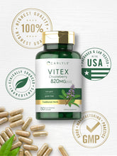 Cargar imagen en el visor de la galería, Vitex Chasteberry 820 mg | 150 Cápsulas | Salud Femenina | Sin Gluten | Carlyle
