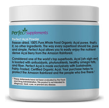 Cargar imagen en el visor de la galería, Perfect Supplements Polvo de Acaí Perfecto 3.35 oz | 100% Orgánico Liofilizado | Antioxidante | Vegano Sin Gluten Sin OMG | Superalimento
