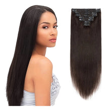 Cargar imagen en el visor de la galería, Extensiones Clip-In Doble Trama 100% Cabello Humano Remy | 8 Pcs 18 Clips | 10-22 Pulg | Grado AAAAA | Liso Sedoso
