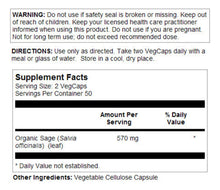 Cargar imagen en el visor de la galería, Solaray Hoja De Salvia   570 Mg Por Porción   Olor Corporal
