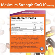 Cargar imagen en el visor de la galería, NOW CoQ10 600mg Máxima Fuerza + Vitamina E + Lecitina | Energía Celular + Salud Cardiovascular | 60 Cápsulas
