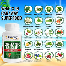 Cargar imagen en el visor de la galería, Caraway Vitamins Super Greens Orgánico | 60 Tabletas | Inmunidad y Energía

