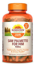 Cargar imagen en el visor de la galería, Sundown Saw Palmetto (Palma Enana) 900mg 250 Cápsulas | Salud Próstata + Función Urinaria | Sin OGM Sin Gluten | Hombres
