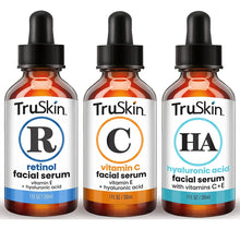Cargar imagen en el visor de la galería, TruSkin Trío Sérum Facial Ácido Hialurónico + Vitamina C + Retinol | Set Antienvejecimiento | Gotu Kola + Aloe
