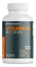 Cargar imagen en el visor de la galería, Bronson Vitamina K2 MK-7 100mcg | Menaquinona Biodisponible | Soporte Óseo | 120 Tabletas
