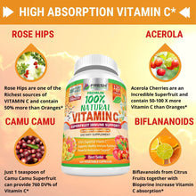 Cargar imagen en el visor de la galería, Vitamina C Natural 100% | Escaramujo + Acerola + Camu Camu | 500mg + Bioflavonoides + BioPerina | 120 Cápsulas
