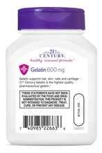 Cargar imagen en el visor de la galería, 21st Century Gelatina 600mg | 100 Cápsulas | Colágeno Natural | Cabello Piel Uñas Cartílago
