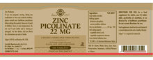 Cargar imagen en el visor de la galería, Solgar Picolinato De Zinc De 22 Mg 100 Tabletas Promueve Una
