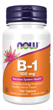 Cargar imagen en el visor de la galería, NOW Vitamina B-1 Tiamina 100mg | Energía + Sistema Nervioso + Metabolismo | Vegano | 100 Tabletas
