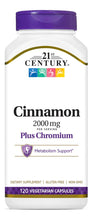Cargar imagen en el visor de la galería, 21st Century Canela 2000mg + Cromo 400mcg | 120 Cápsulas Vegetarianas | Sin Gluten | Metabolismo Glucosa
