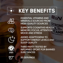 Cargar imagen en el visor de la galería, Bare Performance Nutrition Strong Multivitamina | 30 Porciones | Bacopa + Ashwagandha + Vitaminas | Cognición Energía Sueño
